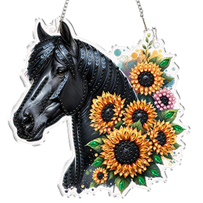 4Pcs Flower Horse 2D Flat DIY Special Shape Diamond Art Hanging Pendant Kit