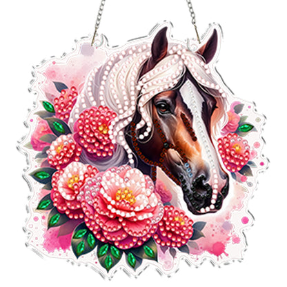 4Pcs Flower Horse 2D Flat DIY Special Shape Diamond Art Hanging Pendant Kit