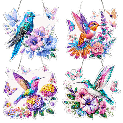 4Pcs Flower Hummingbird 2D Flat DIY Special Shape Hanging Diamond Art Kits