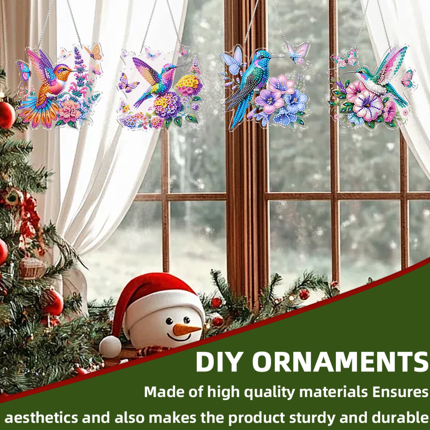 4Pcs Flower Hummingbird 2D Flat DIY Special Shape Hanging Diamond Art Kits