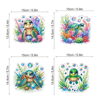 4Pcs Sea Turtle 2D Flat DIY Special Shape Diamond Art Hanging Pendant Kit