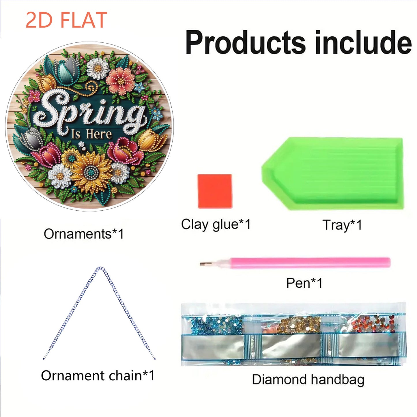 Spring Floral DIY 2D Flat Acrylic Diamond Painting Hanging Pendant Home Decor