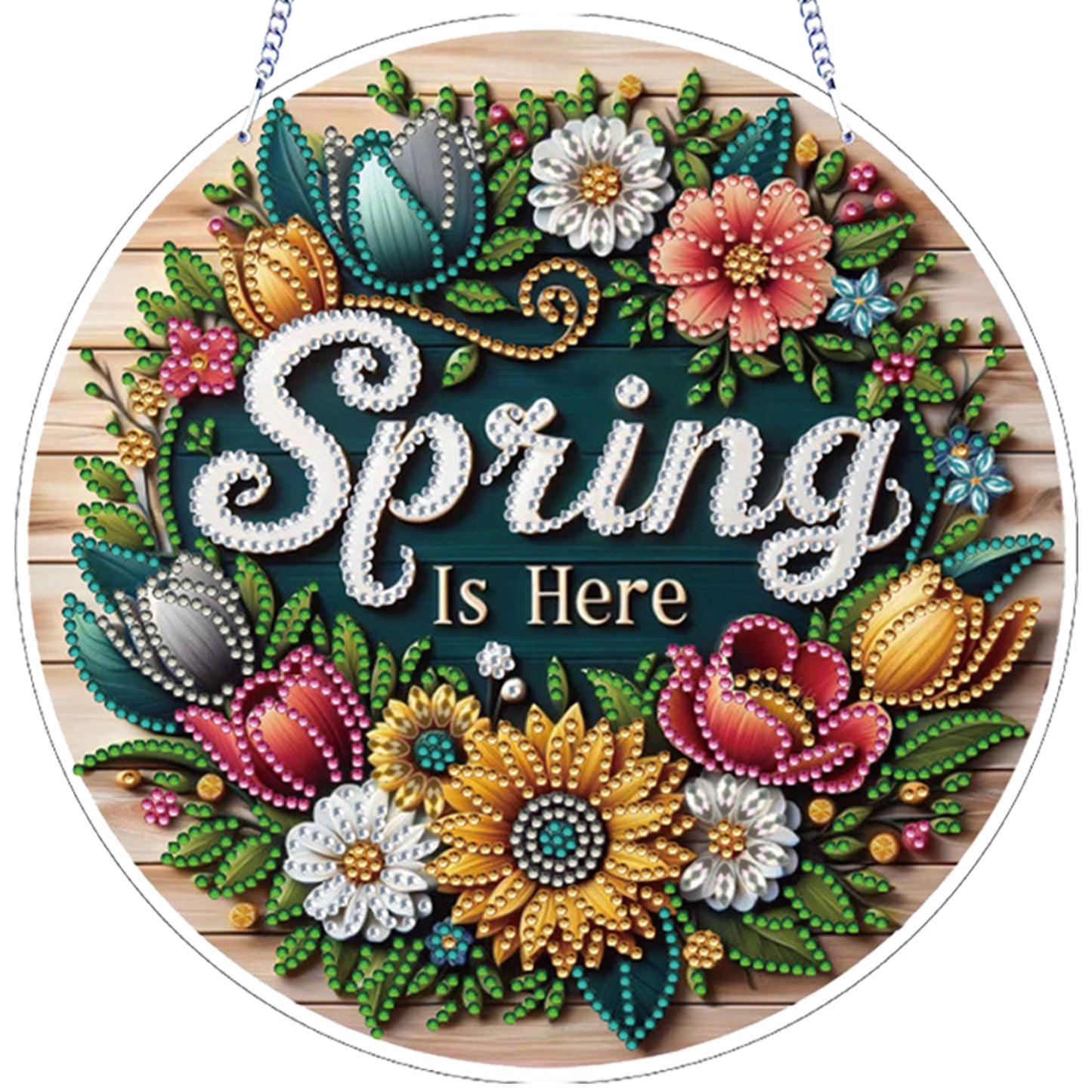 Spring Floral DIY 2D Flat Acrylic Diamond Painting Hanging Pendant Home Decor