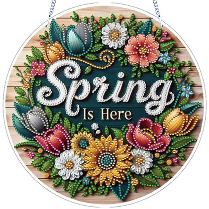Spring Floral DIY 2D Flat Acrylic Diamond Painting Hanging Pendant Home Decor