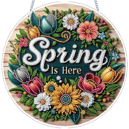 Spring Floral DIY 2D Flat Acrylic Diamond Painting Hanging Pendant Home Decor