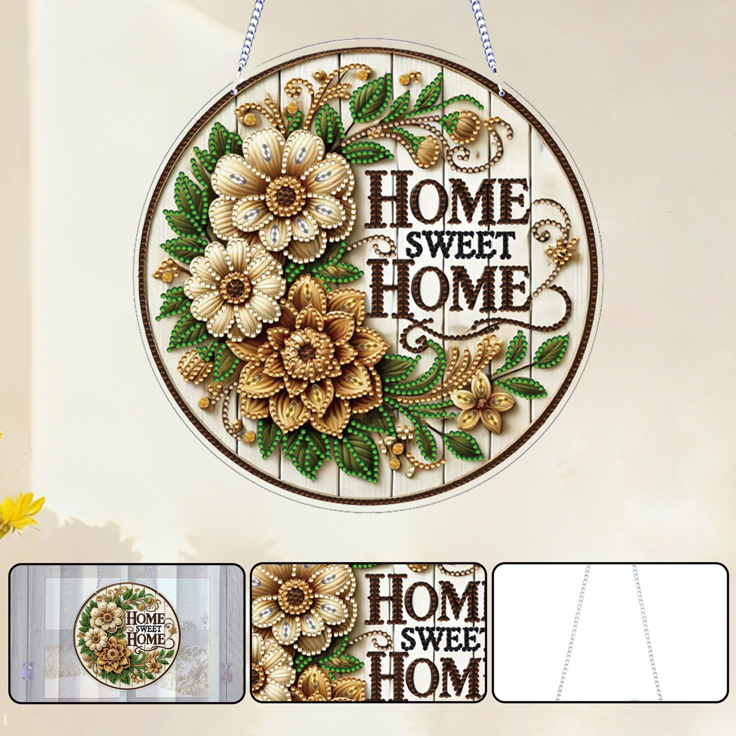 Sunflower Home Sweet DIY 2D Flat Acrylic Home Diamond Painting Hanging Pendant