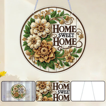 Sunflower Home Sweet DIY 2D Flat Acrylic Home Diamond Painting Hanging Pendant