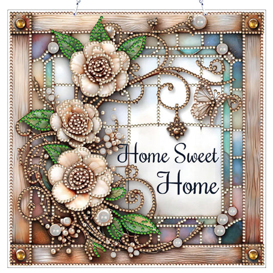 Rose Home Sweet DIY 2D Flat Acrylic Diamond Painting Hanging Pendant Home Decor