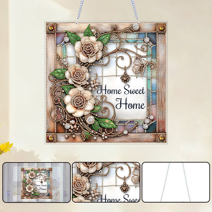 Rose Home Sweet DIY 2D Flat Acrylic Diamond Painting Hanging Pendant Home Decor