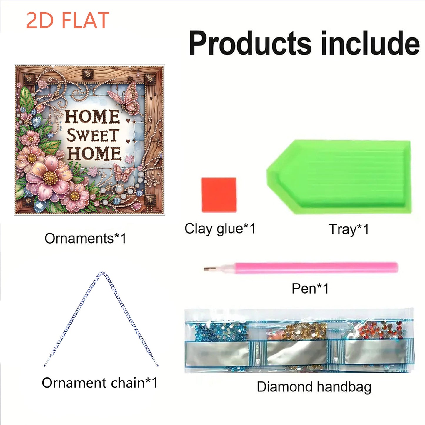 Floral Home Sweet DIY 2D Flat Acrylic Home Diamond Painting Hanging Pendant