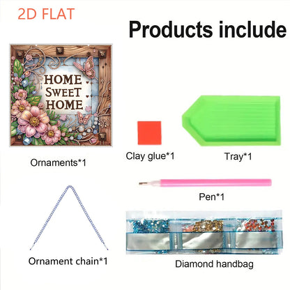Floral Home Sweet DIY 2D Flat Acrylic Home Diamond Painting Hanging Pendant