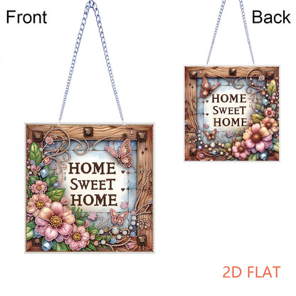 Floral Home Sweet DIY 2D Flat Acrylic Home Diamond Painting Hanging Pendant