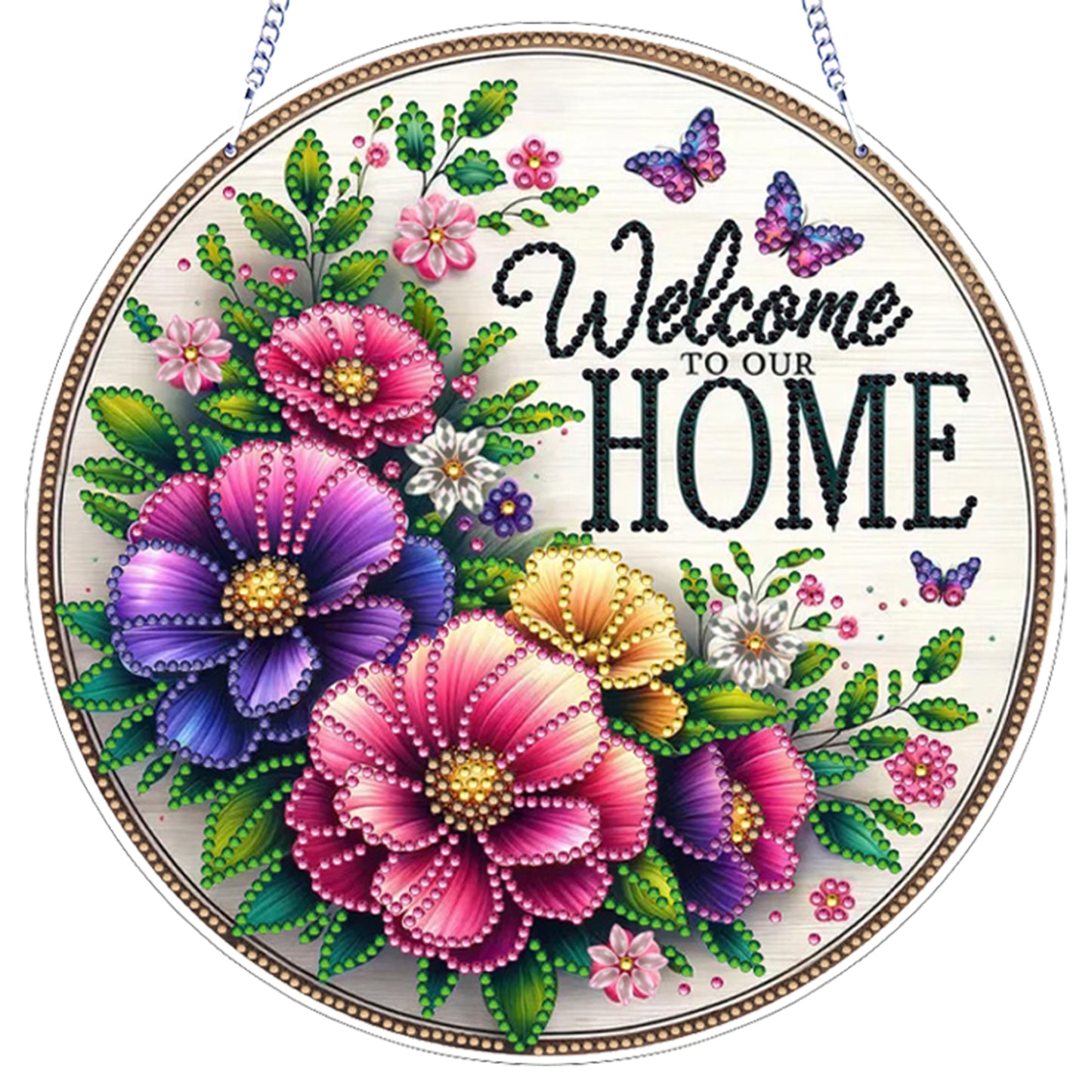 Welcome Home Floral DIY 2D Flat Acrylic Home Diamond Painting Hanging Pendant
