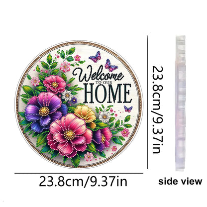 Welcome Home Floral DIY 2D Flat Acrylic Home Diamond Painting Hanging Pendant
