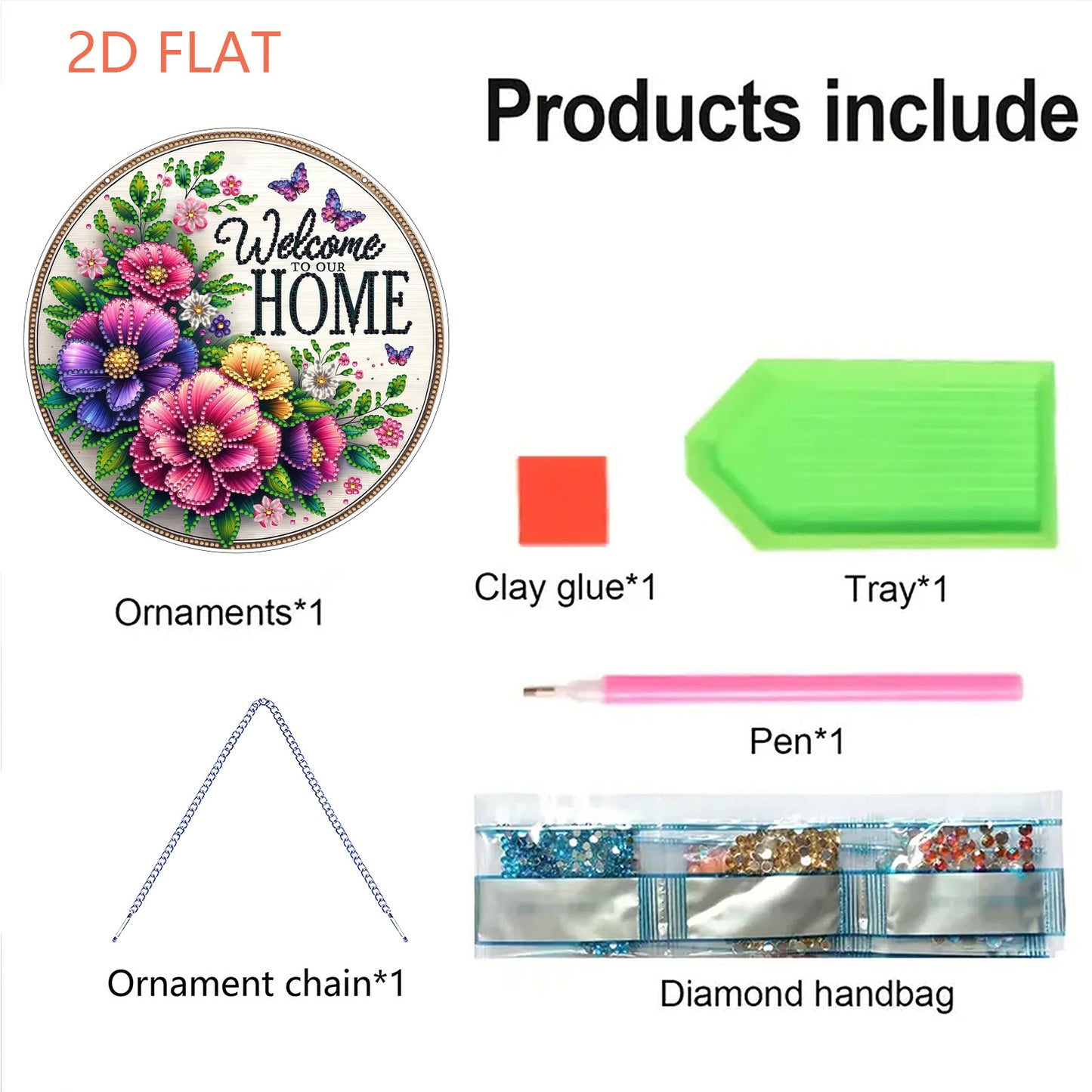 Welcome Home Floral DIY 2D Flat Acrylic Home Diamond Painting Hanging Pendant