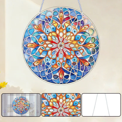 Mandala DIY 2D Flat Acrylic Diamond Painting Hanging Pendant for Home Wall Decor