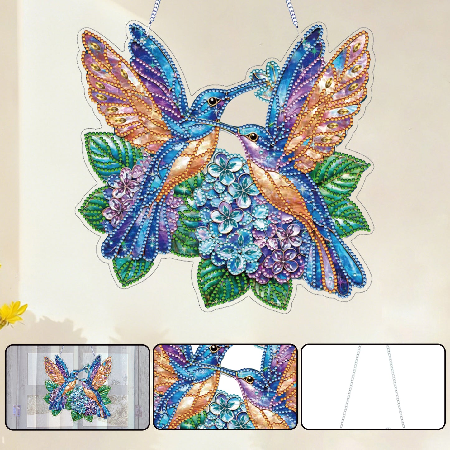 Hummingbird Flower DIY 2D Flat Acrylic Home Diamond Painting Hanging Pendant