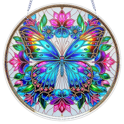 Butterfly Flower DIY 2D Flat Acrylic Diamond Painting Hanging Pendant Home Decor