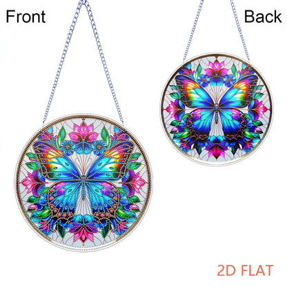 Butterfly Flower DIY 2D Flat Acrylic Diamond Painting Hanging Pendant Home Decor