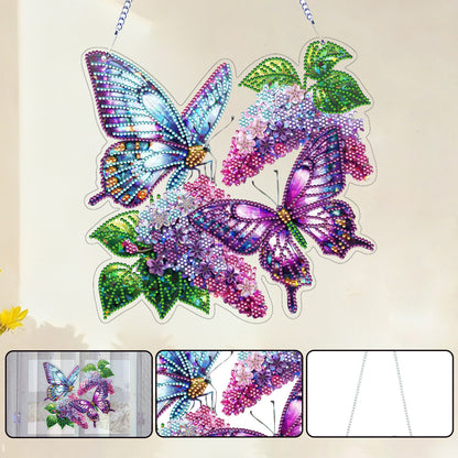 Lilac Butterfly DIY 2D Flat Acrylic Diamond Painting Hanging Pendant Home Decor