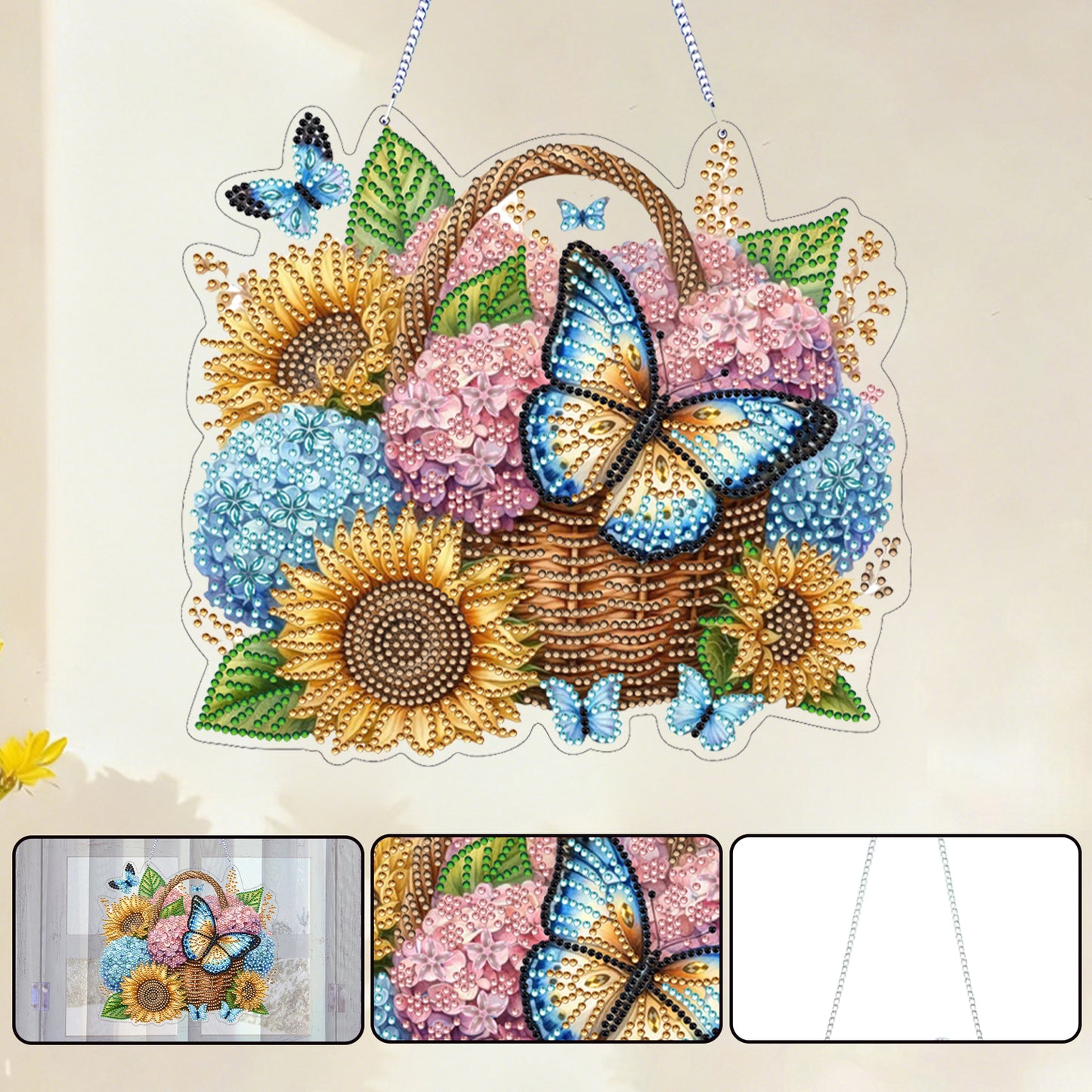 Sunflower Butterfly DIY 2D Flat Acrylic Home Diamond Painting Hanging Pendant