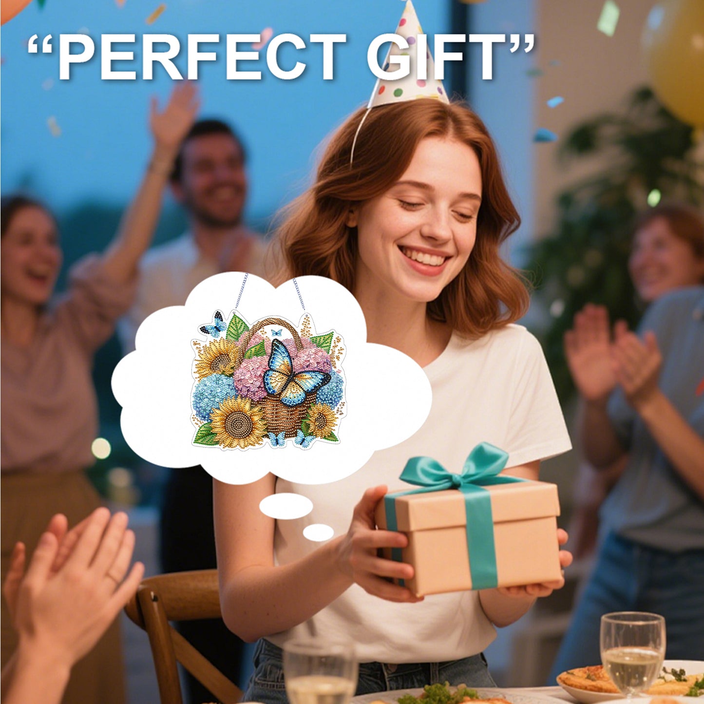 Sunflower Butterfly DIY 2D Flat Acrylic Home Diamond Painting Hanging Pendant