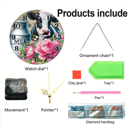 Dairy Cow 2D Flat DIY Acrylic Diamonds Painting Clocks Home   Bedroom Decor