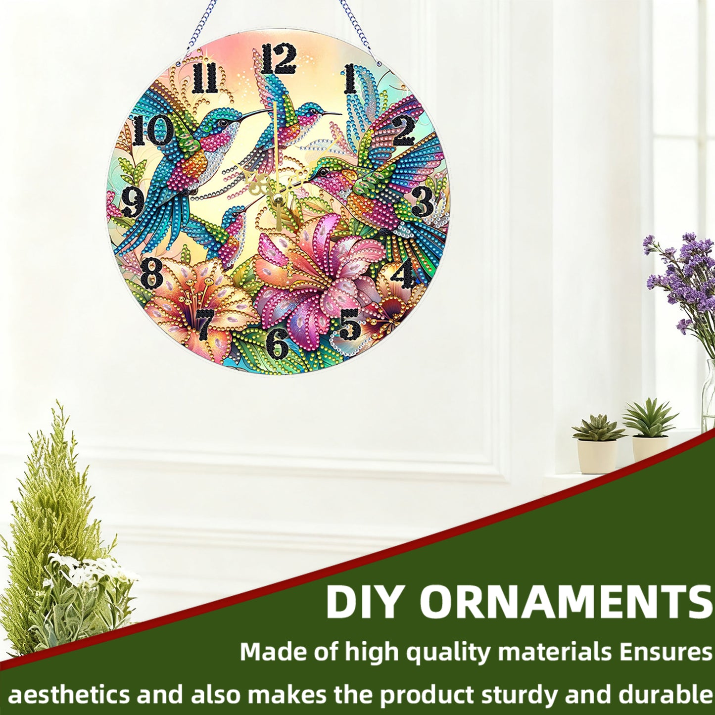 Bird Carry Flower 2D Flat DIY Acrylic Diamonds Painting Clocks Bedroom Decor