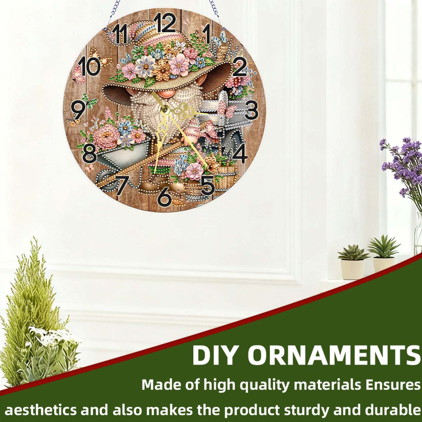 Flower Gnom 2D Flat DIY Acrylic Diamonds Painting Clocks Home   Bedroom Decor