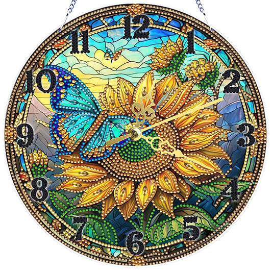 Butterfly Sunflower 2D Flat DIY Acrylic Diamonds Painting Clocks Bedroom Decor