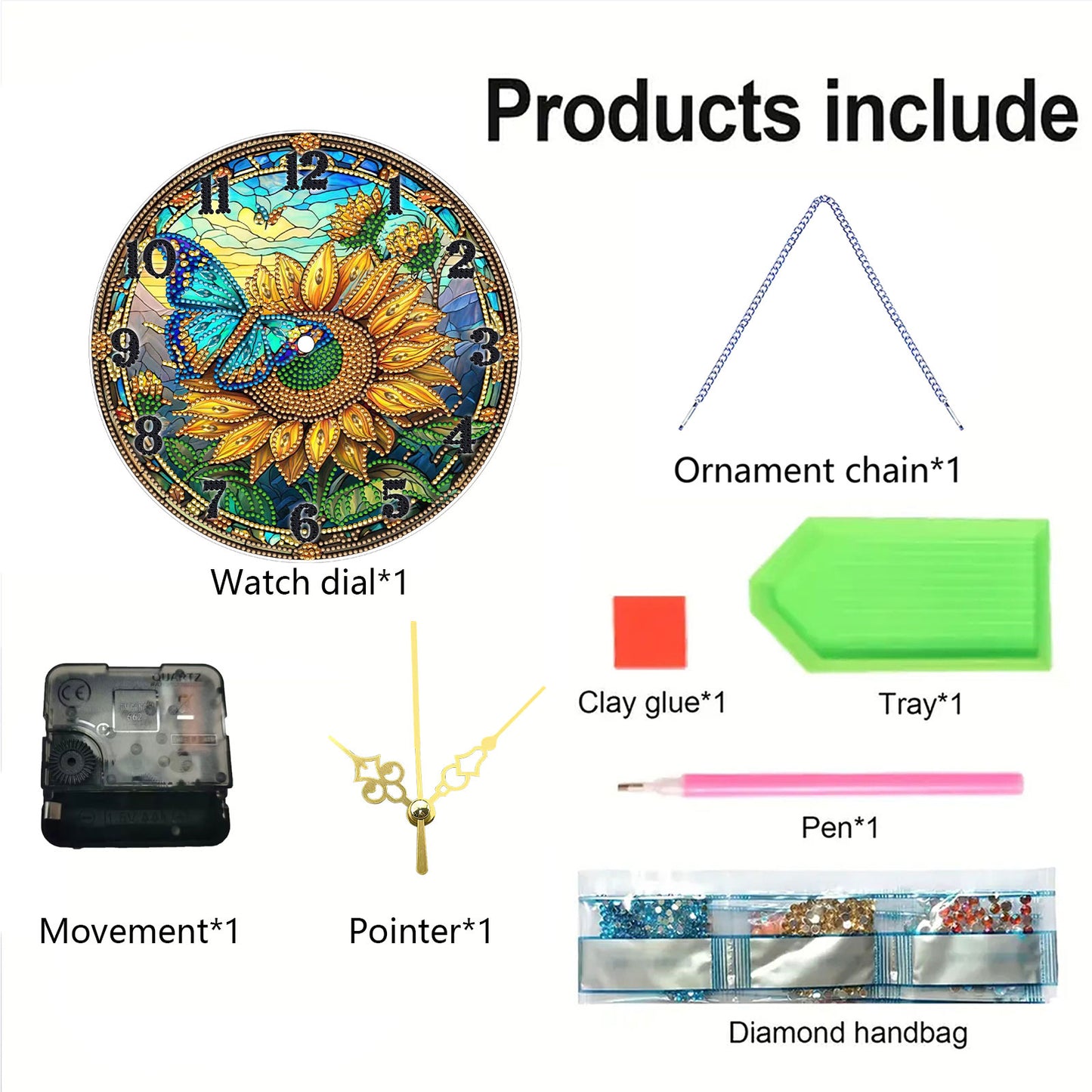 Butterfly Sunflower 2D Flat DIY Acrylic Diamonds Painting Clocks Bedroom Decor