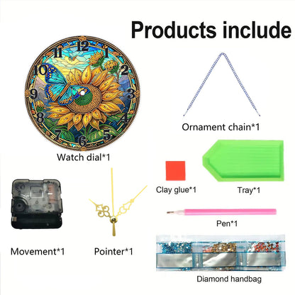 Butterfly Sunflower 2D Flat DIY Acrylic Diamonds Painting Clocks Bedroom Decor