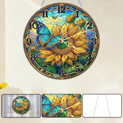 Butterfly Sunflower 2D Flat DIY Acrylic Diamonds Painting Clocks Bedroom Decor
