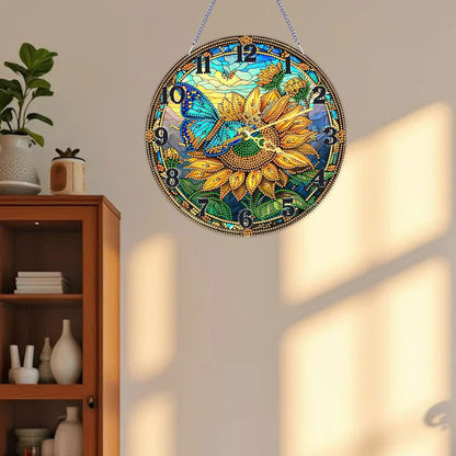 Butterfly Sunflower 2D Flat DIY Acrylic Diamonds Painting Clocks Bedroom Decor