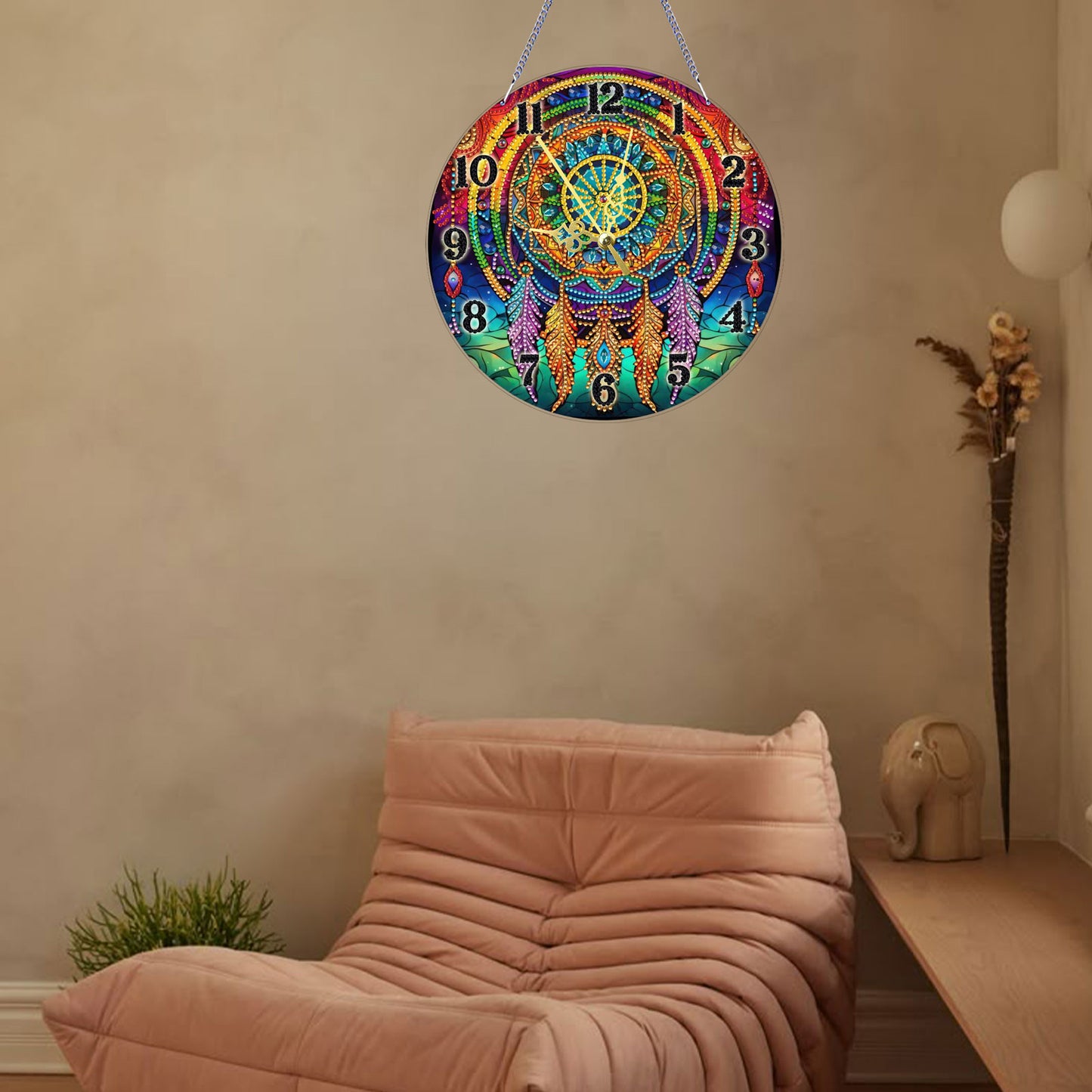 Dreamcatcher 2D Flat DIY Acrylic Diamonds Painting Clocks Home   Bedroom Decor