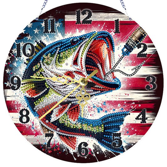 Big Fish 2D Flat DIY Acrylic Diamonds Painting Clocks for Living Room Decoration