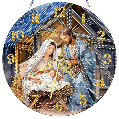 Jesus Virgin Mary 2D Flat DIY Acrylic Diamonds Painting Clocks Bedroom Decor