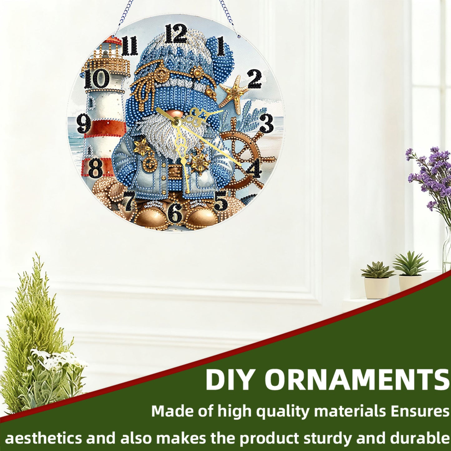 Lighthouse Gnome 2D Flat DIY Acrylic Diamonds Painting Clocks Bedroom Decor