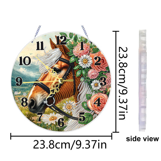 Flower Horse 2D Flat DIY Acrylic Diamonds Painting Clocks Home   Bedroom Decor
