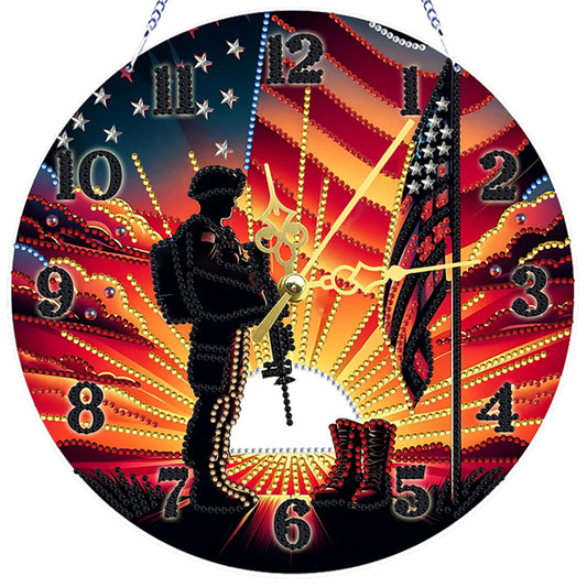 Soldier 2D Flat DIY Acrylic Diamonds Painting Clocks for Living Room Decoration