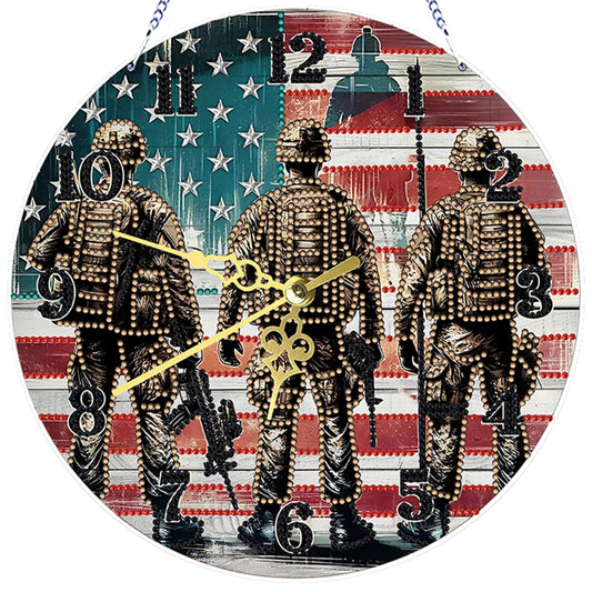 Soldier 2D Flat DIY Acrylic Diamonds Painting Clocks for Living Room Decoration
