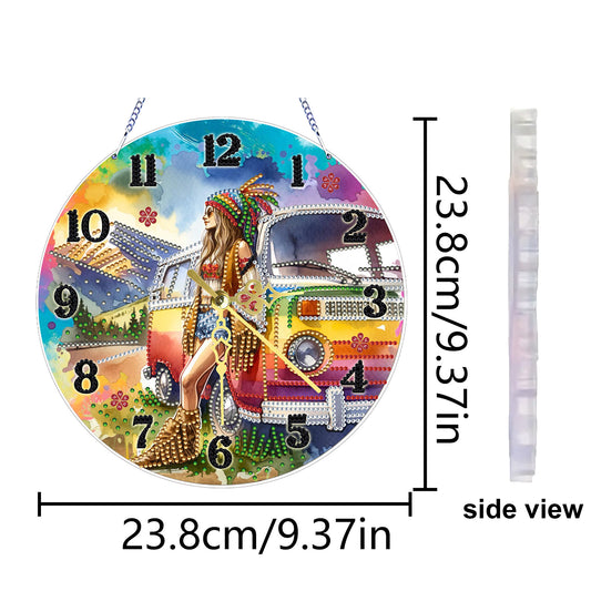 Outdoor Girl 2D Flat DIY Acrylic Diamonds Painting Clocks Home   Bedroom Decor
