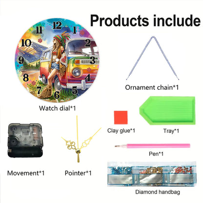 Outdoor Girl 2D Flat DIY Acrylic Diamonds Painting Clocks Home   Bedroom Decor