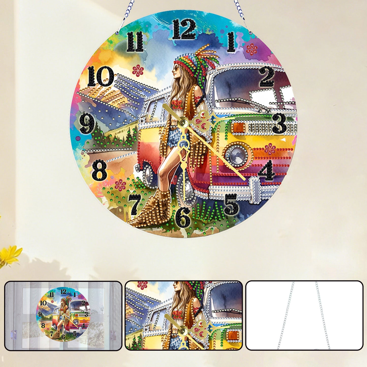 Outdoor Girl 2D Flat DIY Acrylic Diamonds Painting Clocks Home   Bedroom Decor