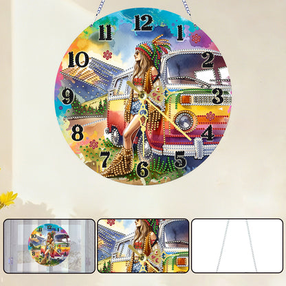 Outdoor Girl 2D Flat DIY Acrylic Diamonds Painting Clocks Home   Bedroom Decor