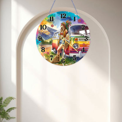 Outdoor Girl 2D Flat DIY Acrylic Diamonds Painting Clocks Home   Bedroom Decor