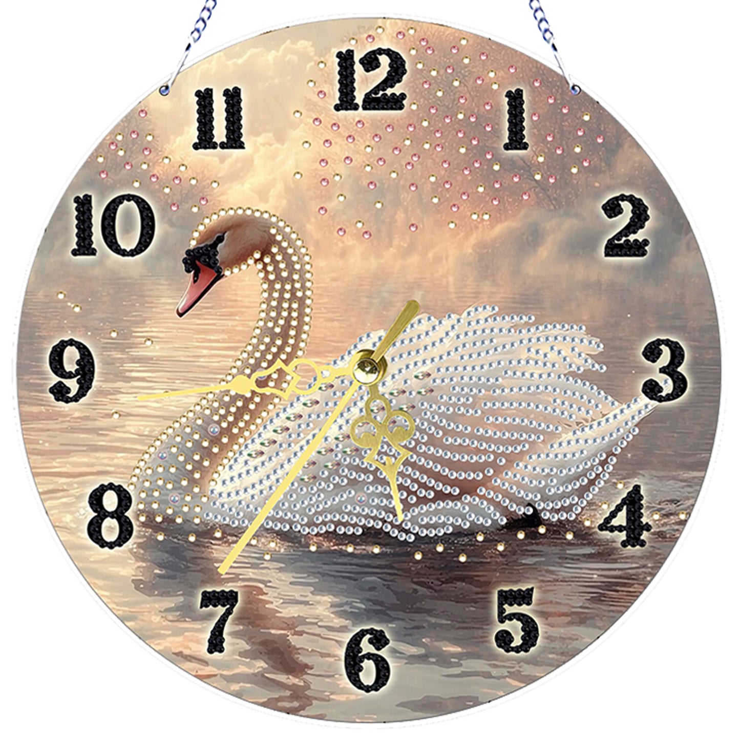 White swan 2D Flat DIY Acrylic Diamonds Painting Clocks Home   Bedroom Decor