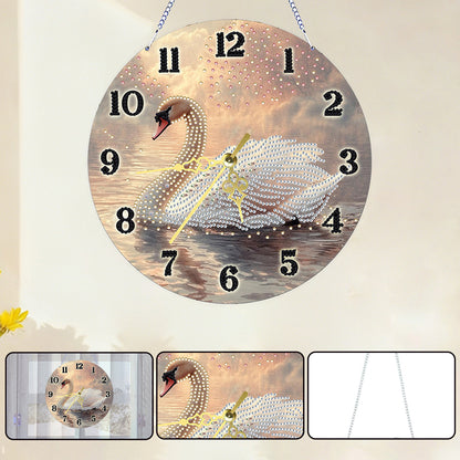 White swan 2D Flat DIY Acrylic Diamonds Painting Clocks Home   Bedroom Decor