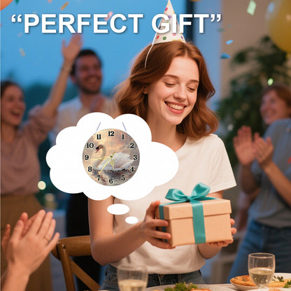 White swan 2D Flat DIY Acrylic Diamonds Painting Clocks Home   Bedroom Decor