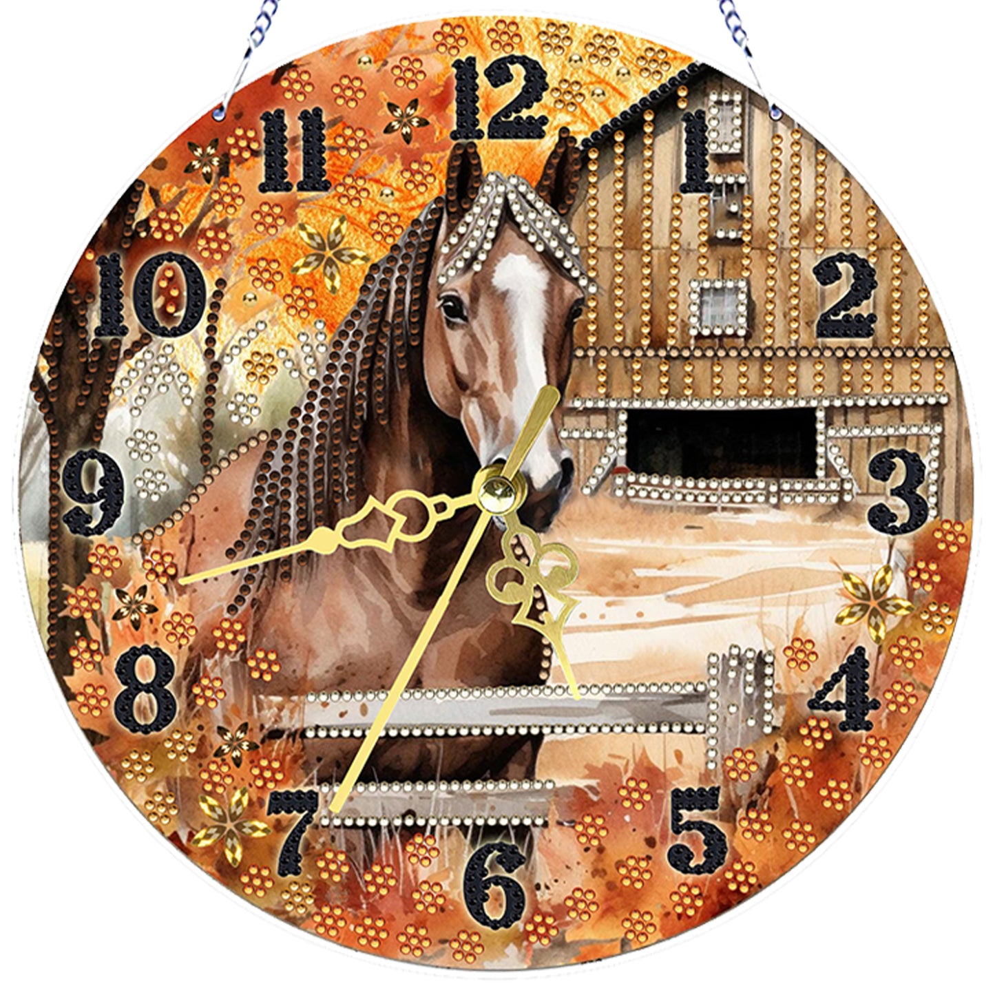 Horse 2D Flat DIY Acrylic Diamonds Painting Clocks for Living Room Decoration